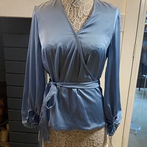 INC Elegant Blue Wrap Blouse